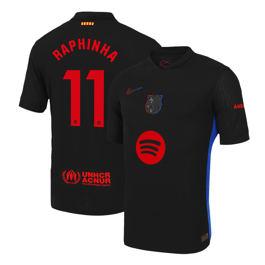 Authentic RAPHINHA #11 Barcelona Soccer Jersey Away Shirt 2024/25 Spotify Logo Without Text