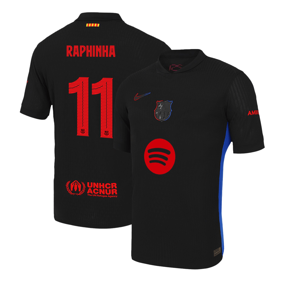 Authentic RAPHINHA #11 Barcelona Soccer Jersey Away Shirt 2024/25 - UCL (Spotify Logo Without Text)