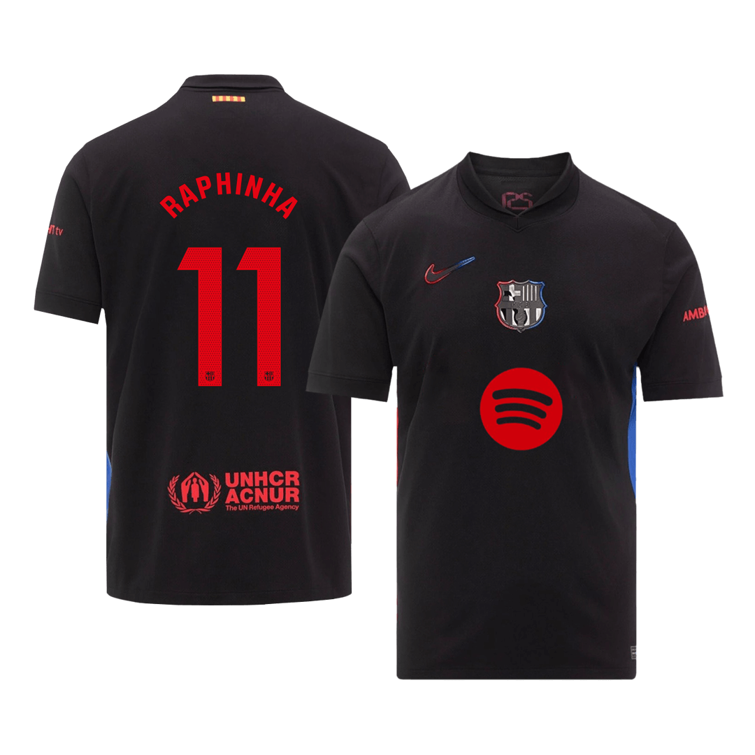 Barcelona RAPHINHA #11 Soccer Jersey Away Custom Shirt 2024/25 Spotify Logo Without Text