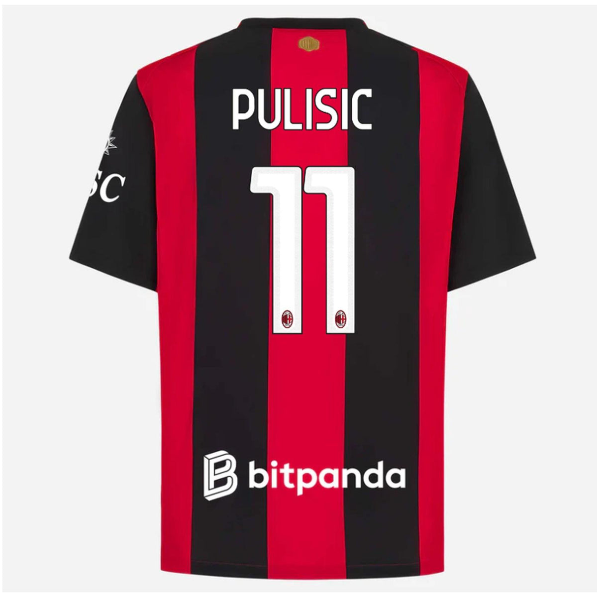 Back view of AC Milan 2026-2027 home red replica football shirt with Christian Pulisic name and number 11 printing by Final Third Kit