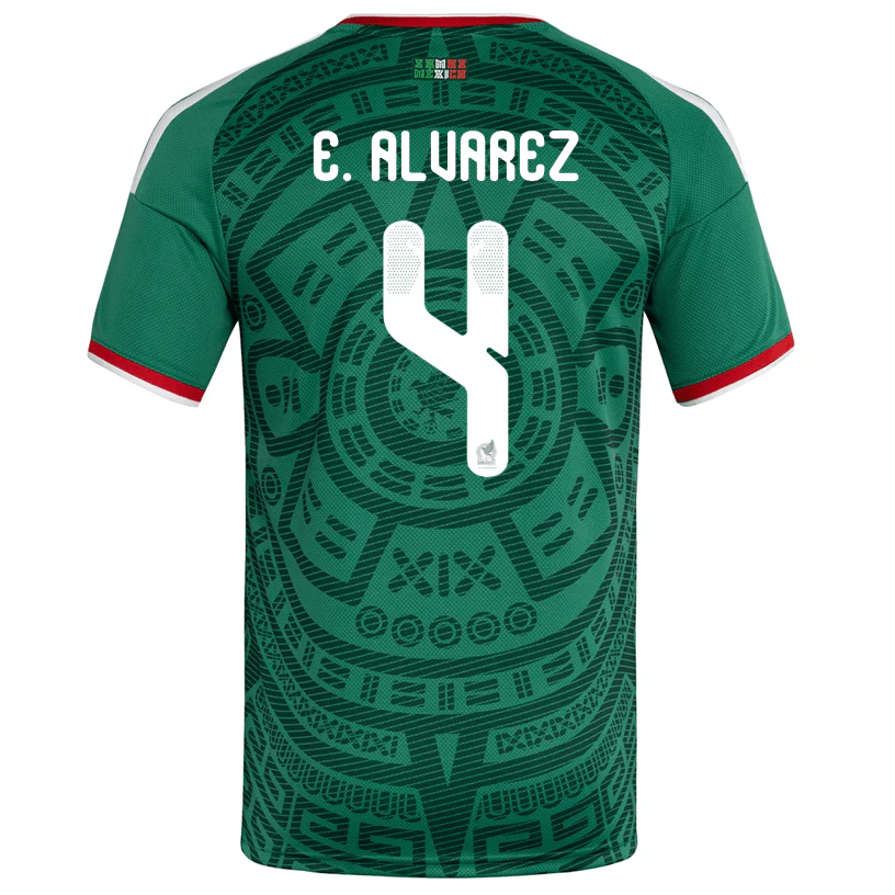 back view of Mexico national team 2026 green home soccer jersey with E. ÁLVAREZ #4 custom print