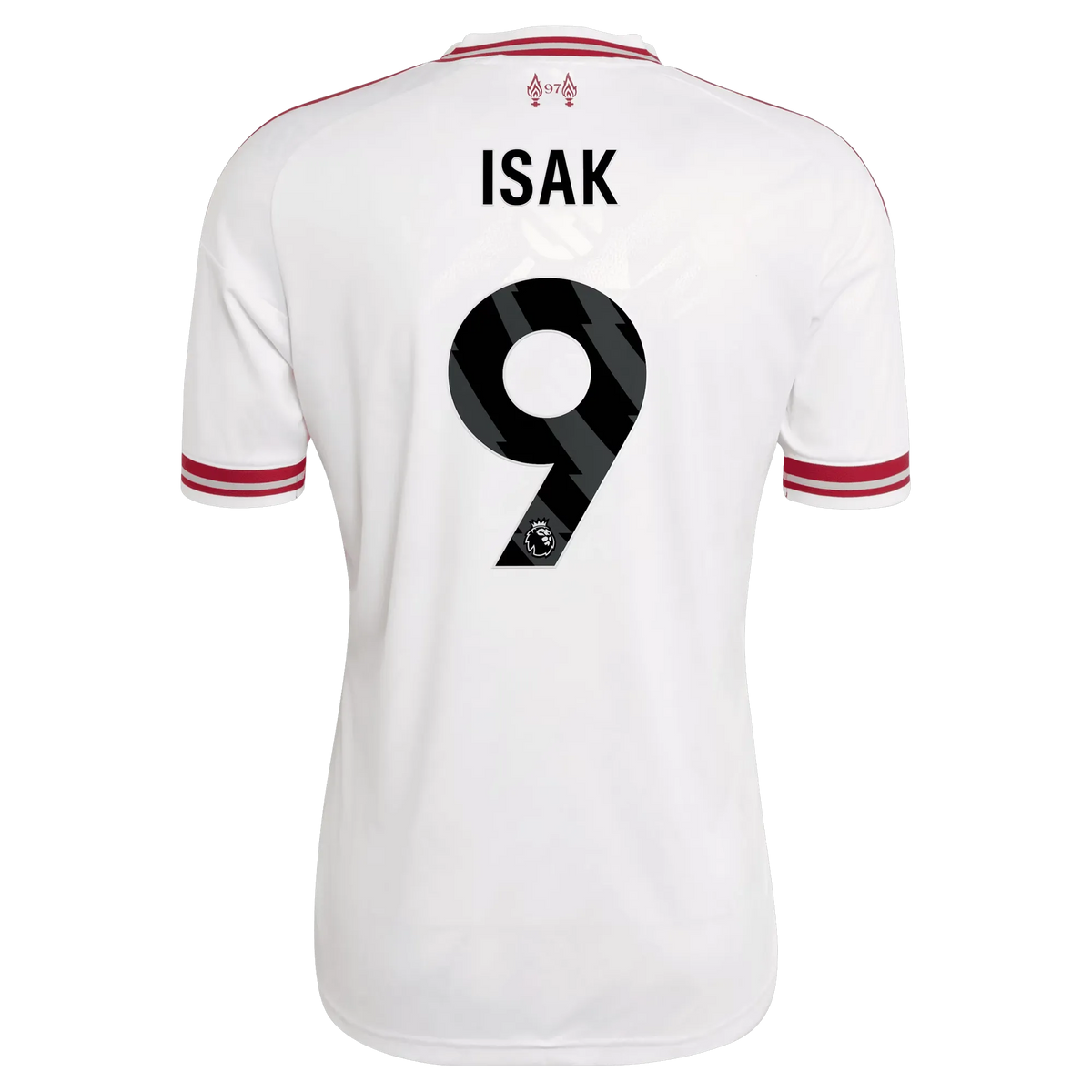Back view of men's Liverpool 2026-2027 away white replica football shirt with Alexander Isak name and number 14 printing by Final Third Kit