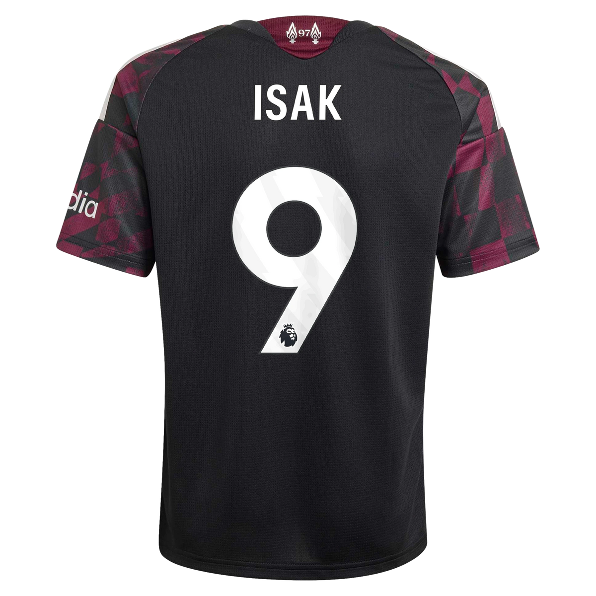 Back view of youth Liverpool 2026-2027 third black replica football shirt with Alexander Isak name and number 9 printing by Final Third Kit