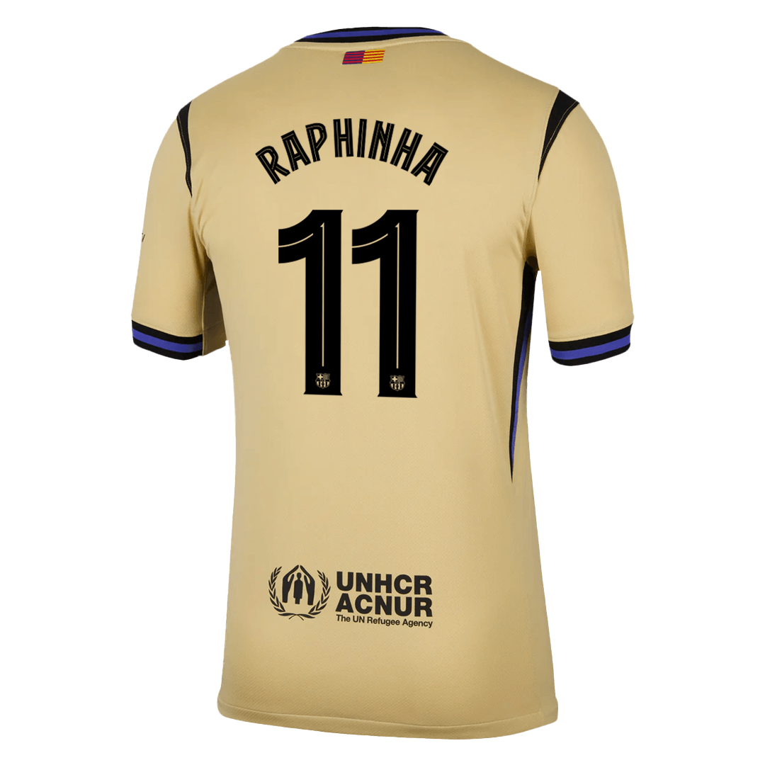 Back view of Barcelona away replica jersey showing Raphinha 11 name and number print