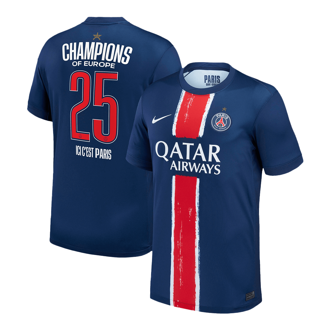 CHAMPIONS #25 PSG Soccer Jersey Home Custom Shirt 2024/25 CHAMPIONS OF EUROPE