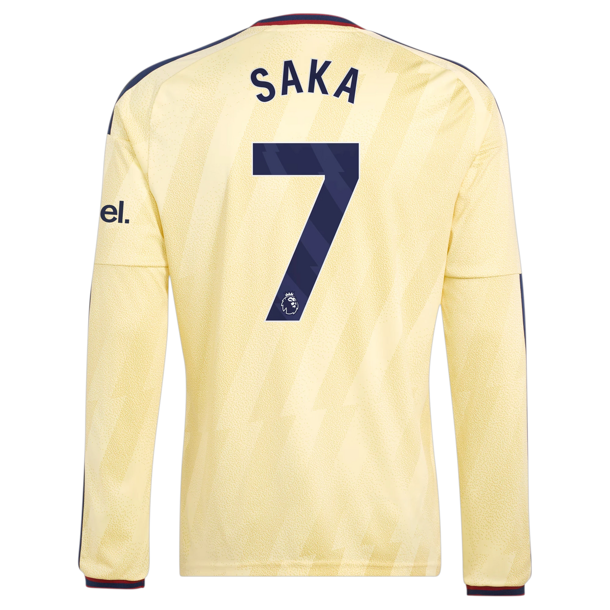 Back view of men's Arsenal 2026-2027 third yellow replica long sleeve football shirt with Bukayo Saka name and number 7 printing by Final Third Kit