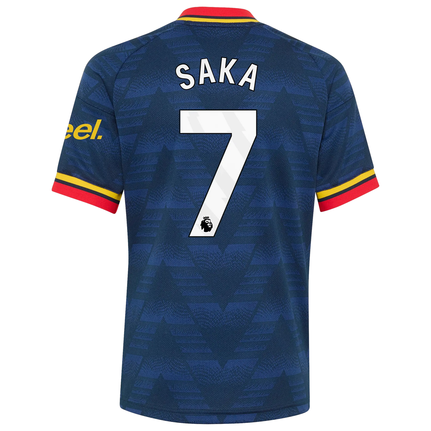Back view of youth Arsenal 2026-2027 away navy football shirt with Bukayo Saka name and number printing by Final Third Kit