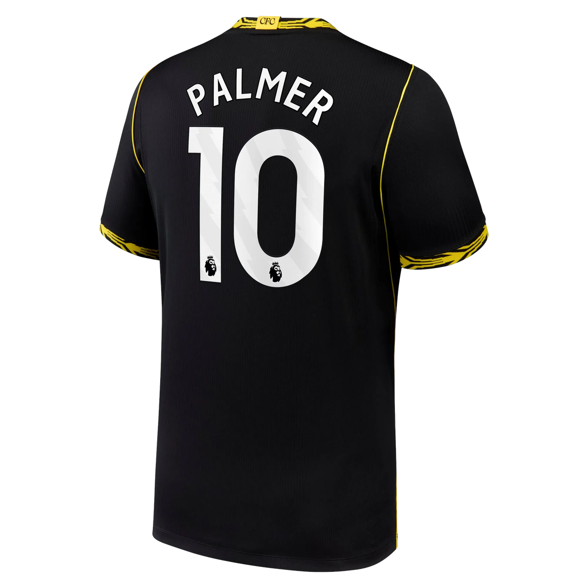 Back view of men's Chelsea 2026-2027 away black football shirt with Cole Palmer name and number printing by Final Third Kit