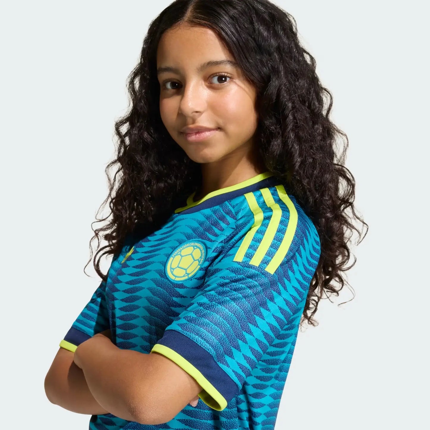 A Girl Wearing Blue Colombia 2026 Away Jersey
