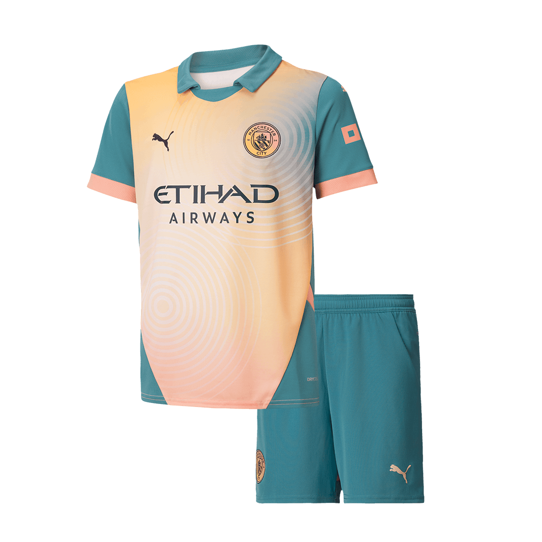 Gift-Kid's Manchester City Fourth Away Soccer Jersey Kit(Shirt+Shorts) 2024/25