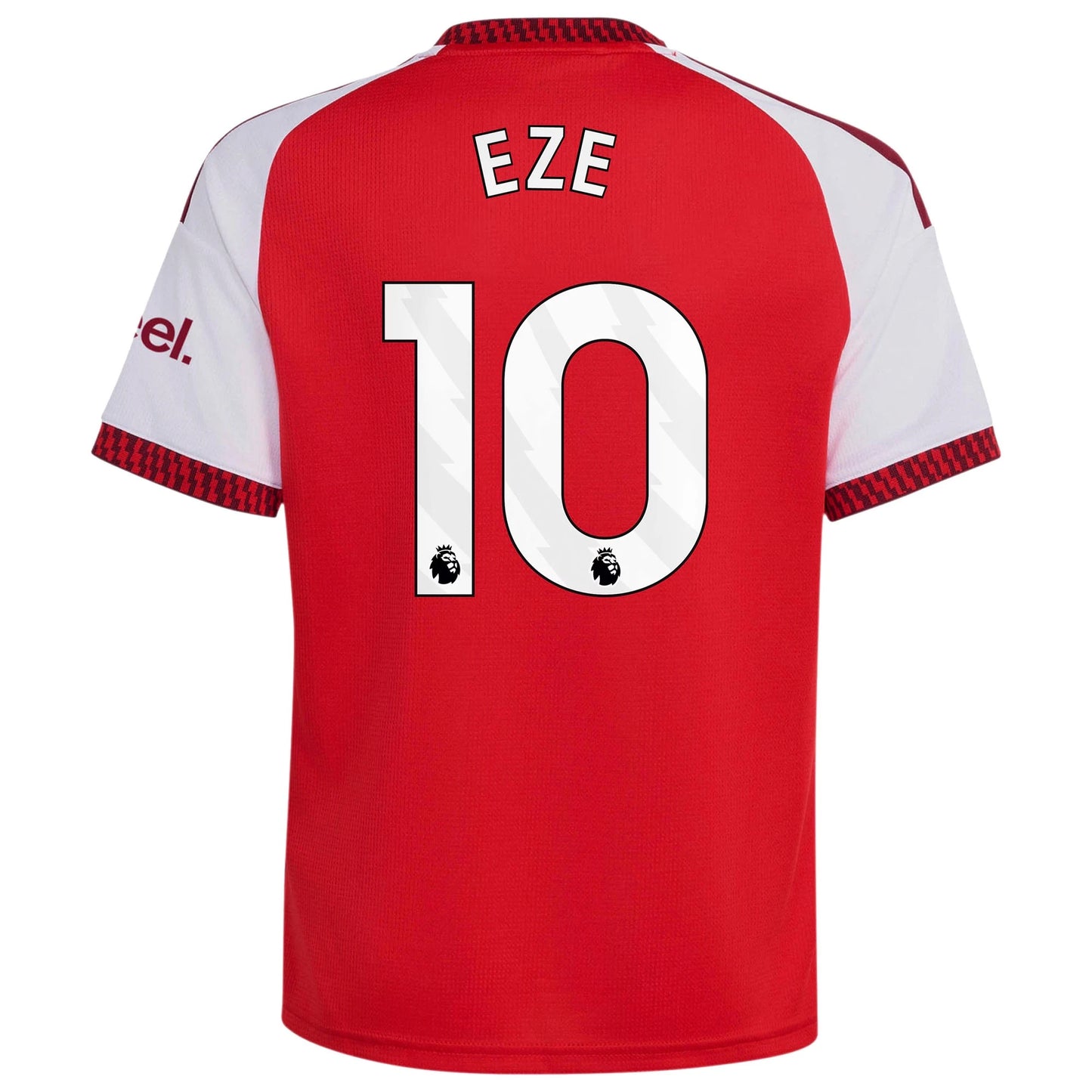 Back view of youth Arsenal 2026-2027 home red football shirt with Eberechi Eze name and number printing by Final Third Kit