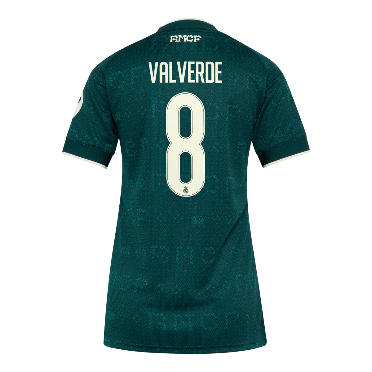 Back view of women's Real Madrid 2026-2027 away football shirt with Valverde #8 name and number printing by Final Third Kit
