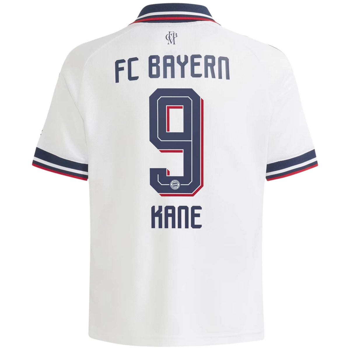 Back view of youth Bayern Munich 2026-2027 away white replica football shirt with Harry Kane name and number 9 printing by Final Third Kit