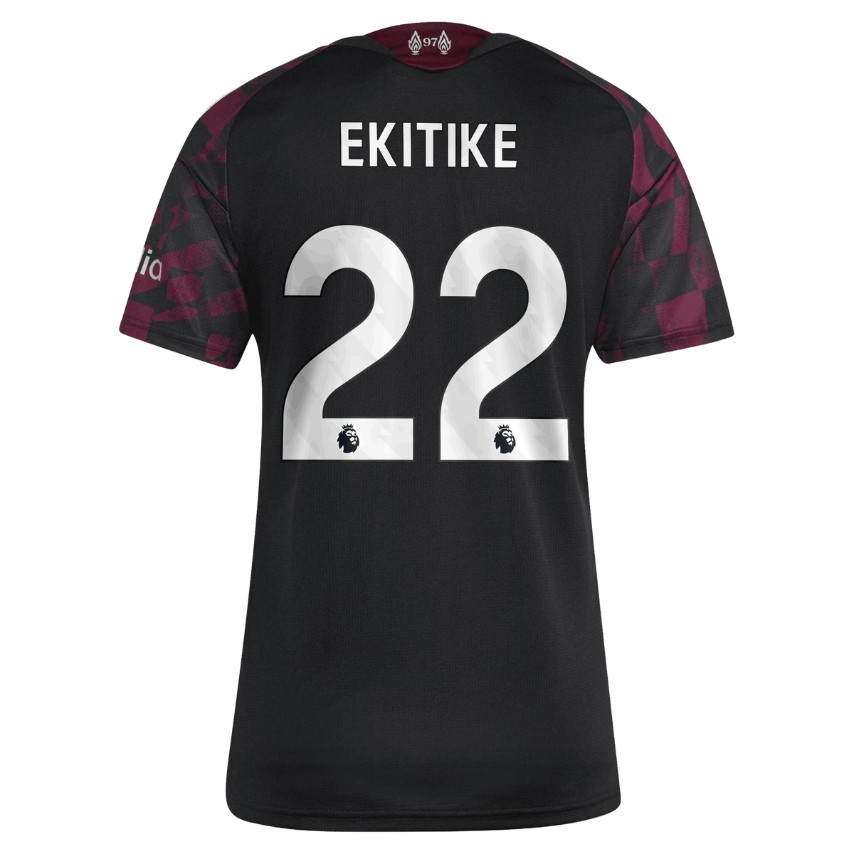 Back view of women's Liverpool 2026-2027 third black replica football shirt with Hugo Ekitike name and number 22 printing by Final Third Kit