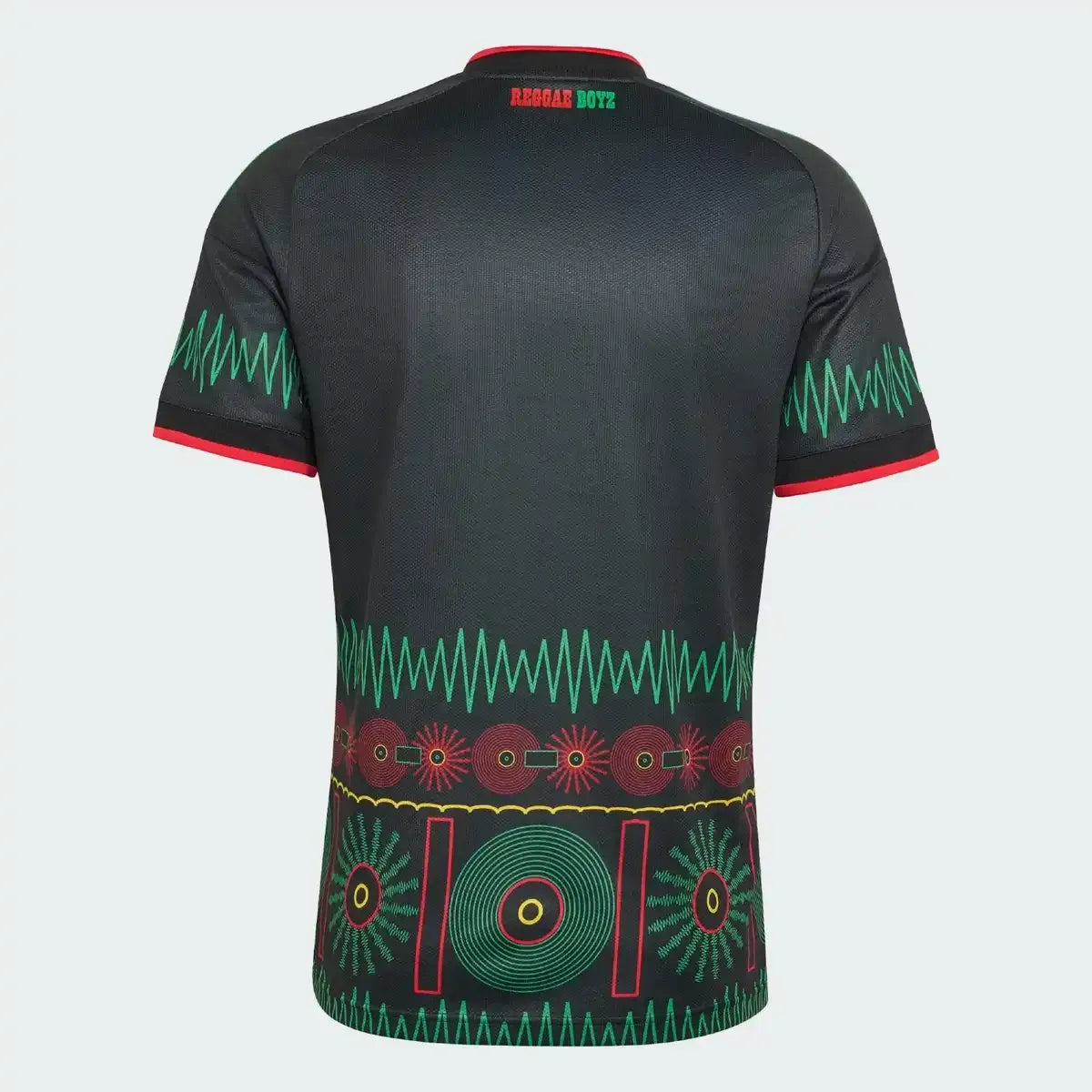 back view of Jamaica national team 2026 soccer jersey black with patterned detail