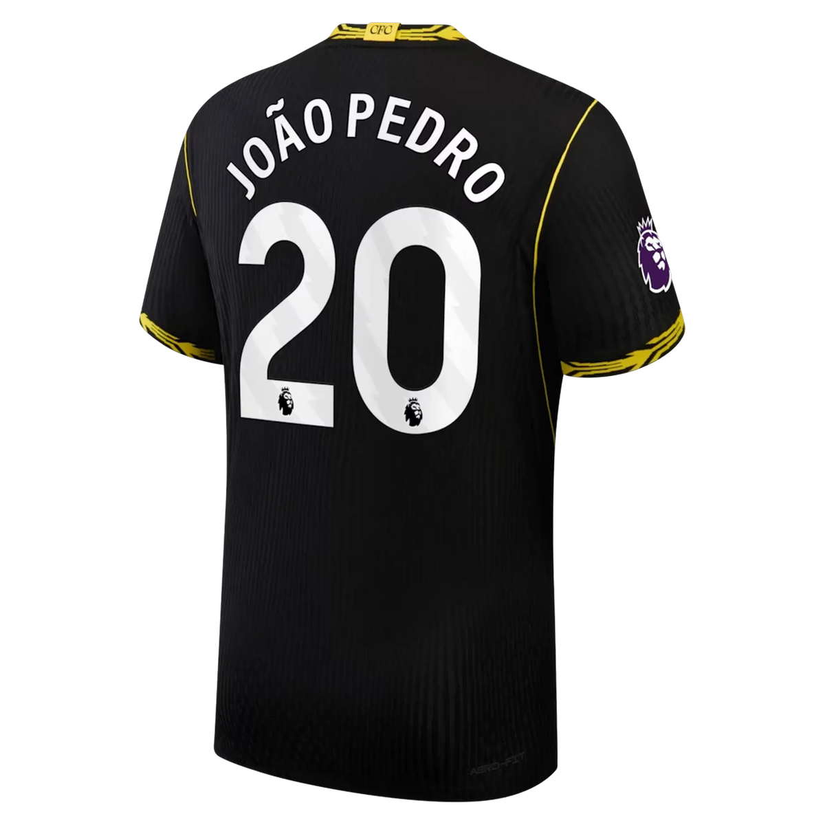 Back view of men's Chelsea 2026-2027 away black football shirt with João Pedro name and number printing by Final Third Kit