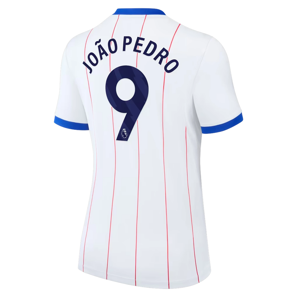Back view of women's Chelsea 2026-2027 third white stadium replica football shirt with João Pedro name and number 9 printing by Final Third Kit