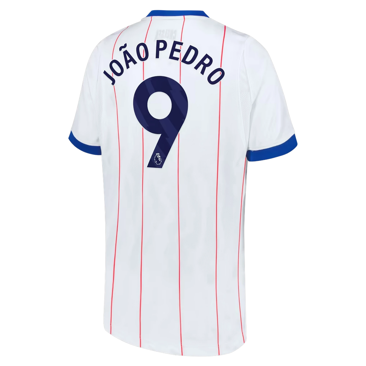 Back view of youth Chelsea 2026-2027 third white stadium replica football shirt with João Pedro name and number 9 printing by Final Third Kit