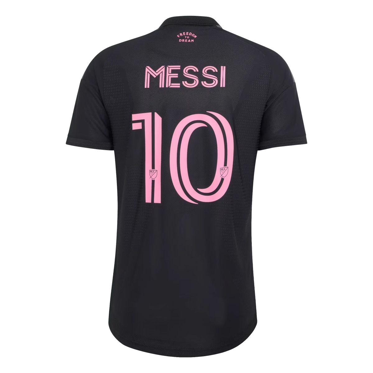 Back view of Inter Miami CF 2026 away black authentic football shirt with Lionel Messi name and number 10 printing by Final Third Kit