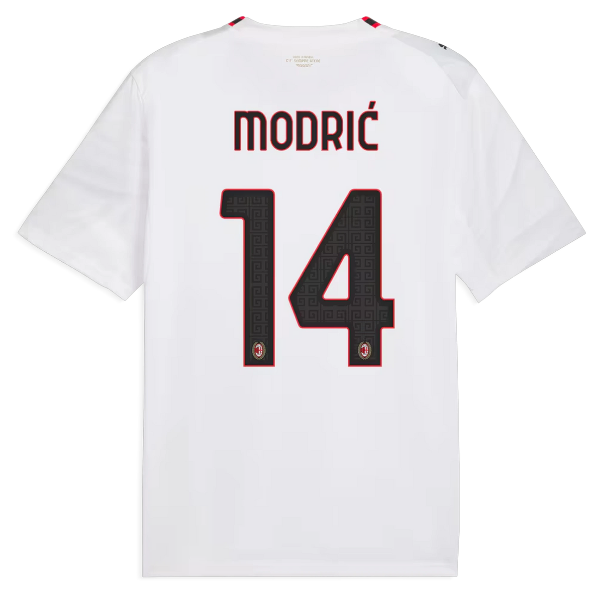 Back view of AC Milan 2026-2027 away white replica football shirt with Luka Modrić name and number 14 printing by Final Third Kit