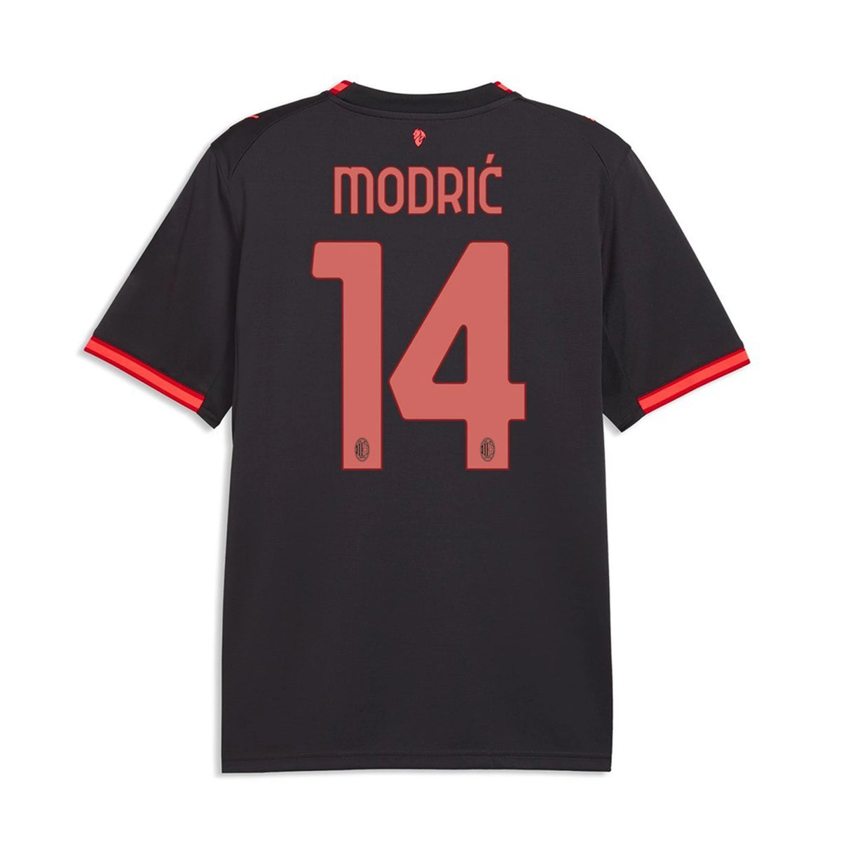 Back view of AC Milan 2026-2027 third grey replica football shirt with Luka Modrić name and number 14 printing by Final Third Kit