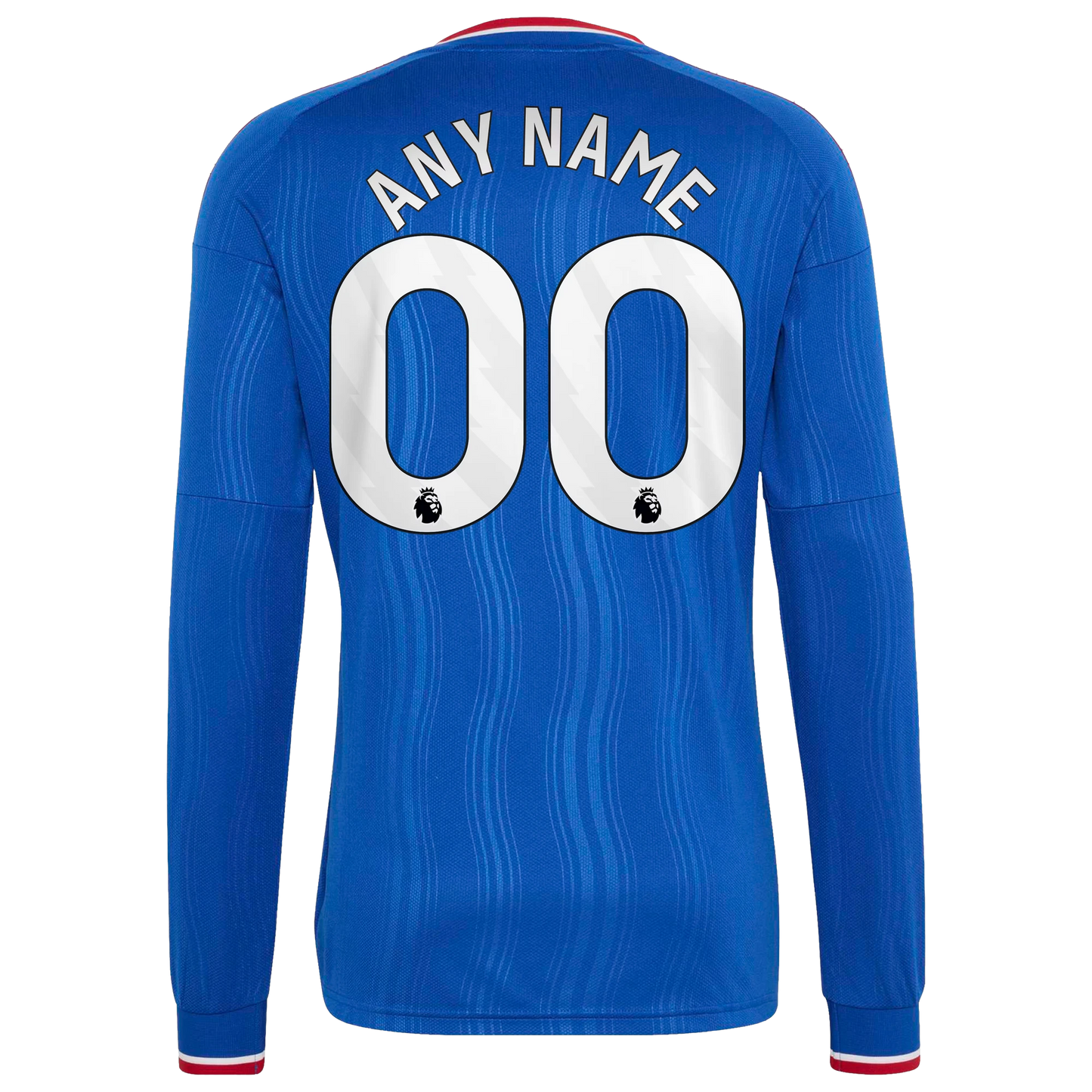 Back view of men's Manchester United 2026-2027 away royal blue replica long sleeve football shirt with custom name and number printing by Final Third Kit