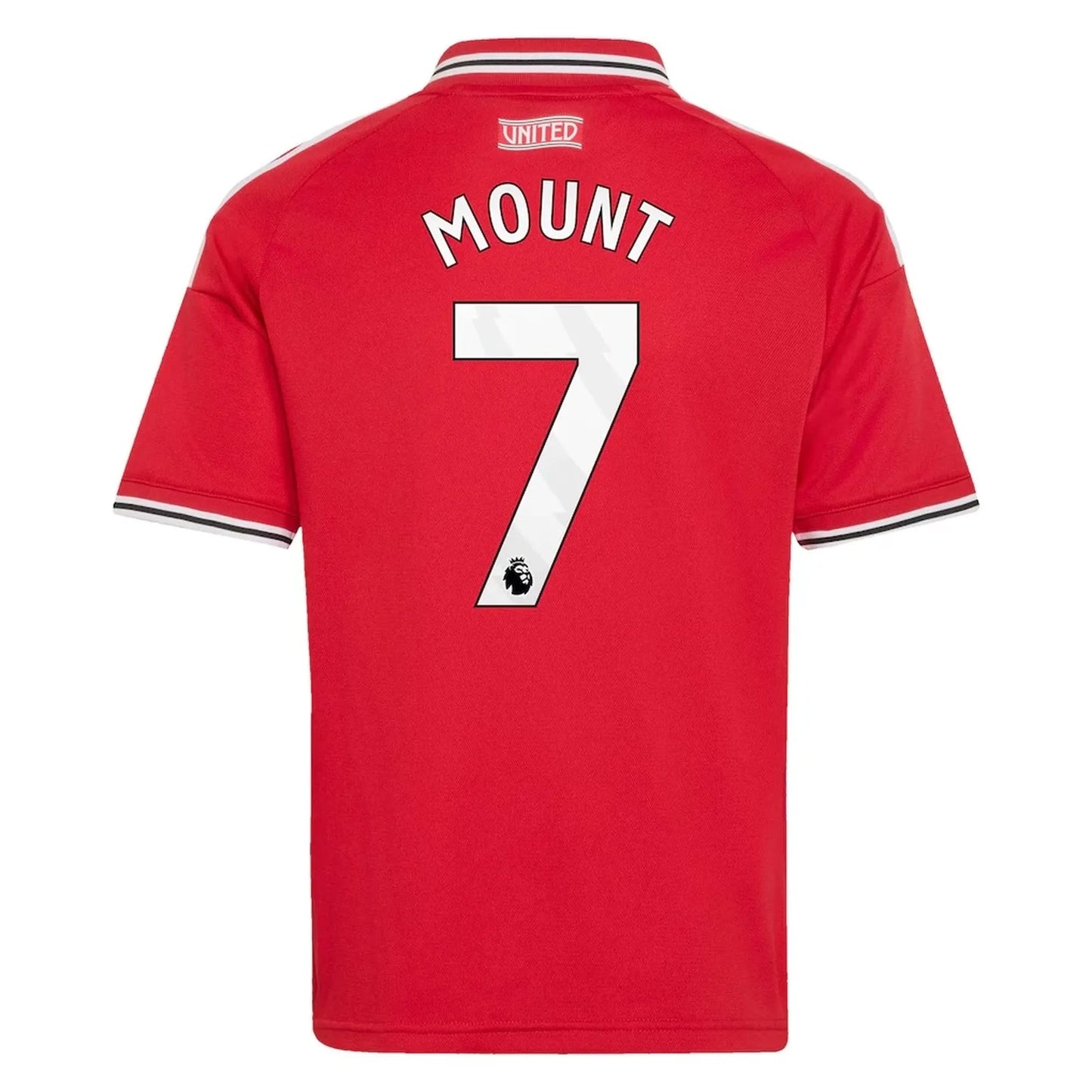 Back view of youth Manchester United 2026-2027 home red football shirt with Mason Mount name and number 7 printing by Final Third Kit