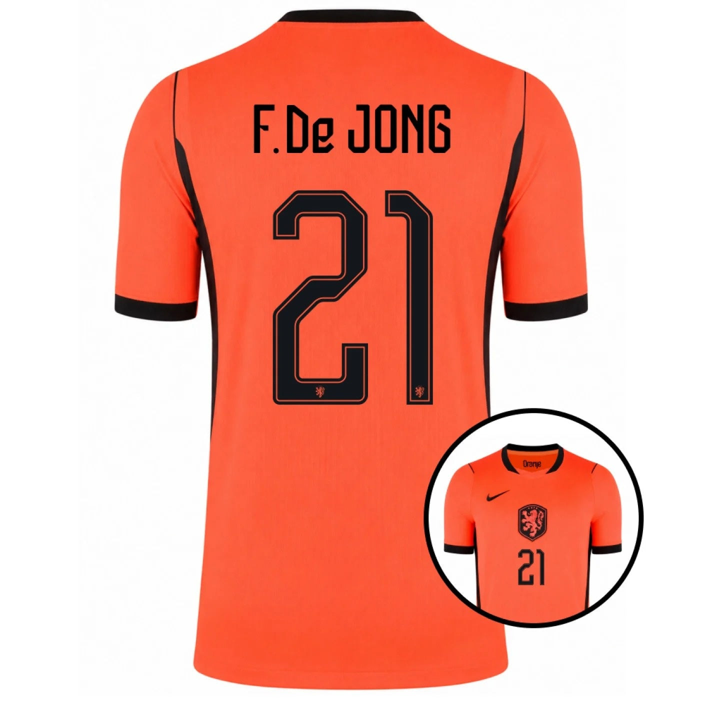 Netherland 2026 world cup F. De Jong 21 Home stadium replica Jersey back view