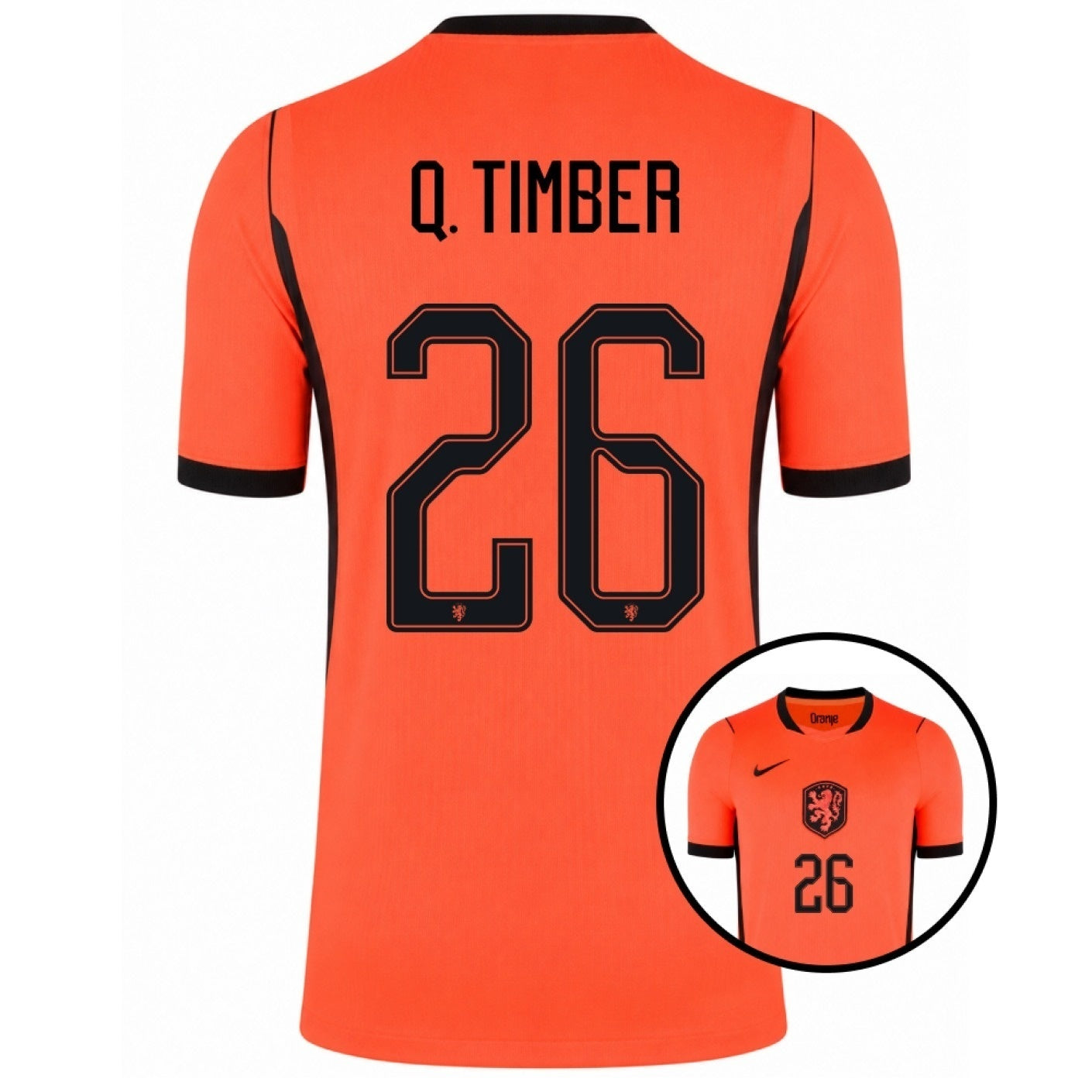 Netherland 2026 world cup Q. Timber 26 Home stadium replica Jersey Back view