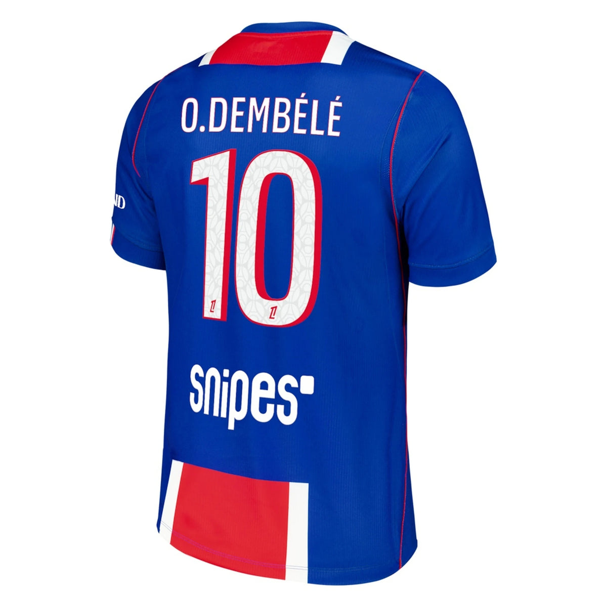 Back view of men's Paris Saint-Germain 2026-2027 home blue stadium replica football shirt with O. Dembélé name and number 10 printing by Final Third Kit