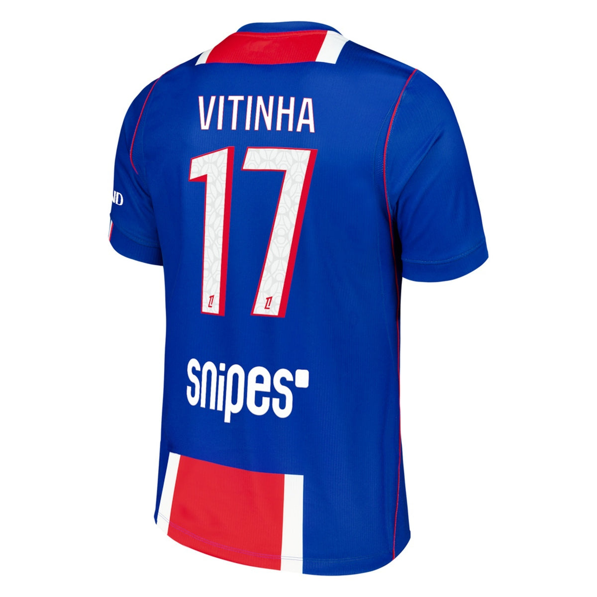 Back view of men's Paris Saint-Germain 2026-2027 home blue stadium replica football shirt with Vitinha name and number 17 printing by Final Third Kit