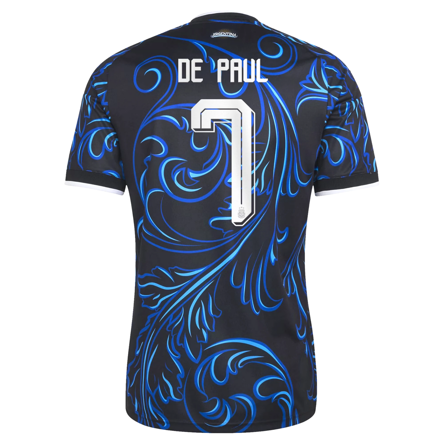 Argentina 2026 World Cup Away Stadium Replica Jersey With De Paul #7 Printing Back View