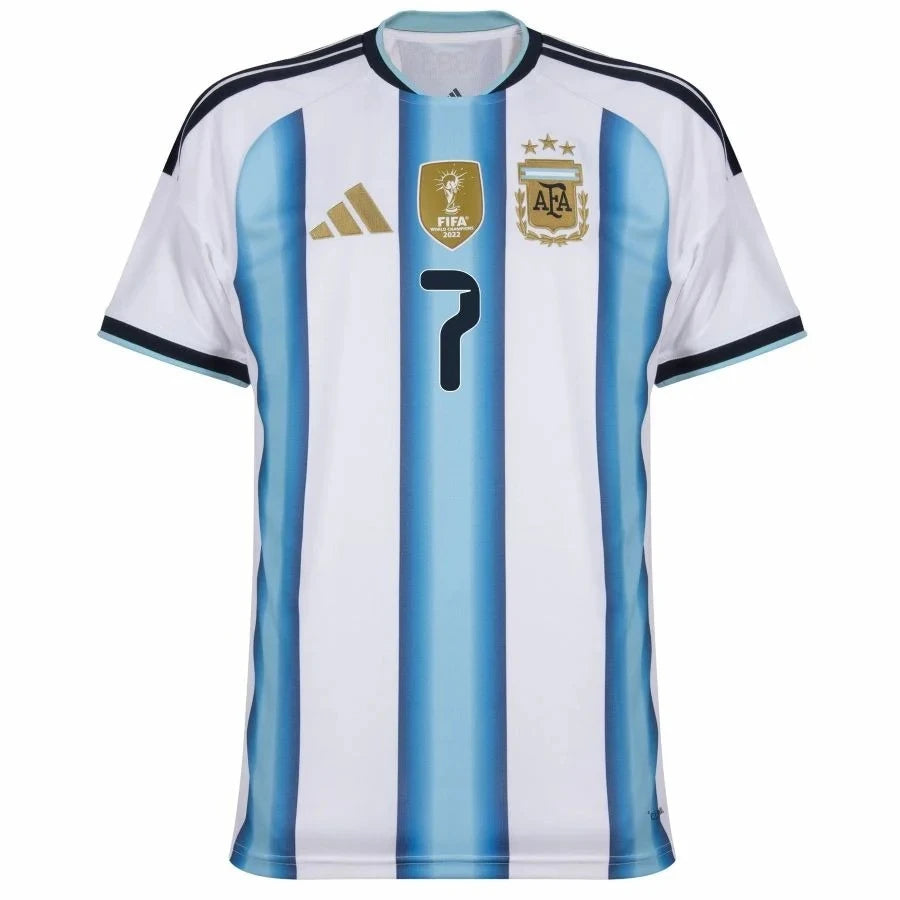Argentina 2026 World Cup Home Stadium Replica Jersey With De Paul #7 Printing Front View