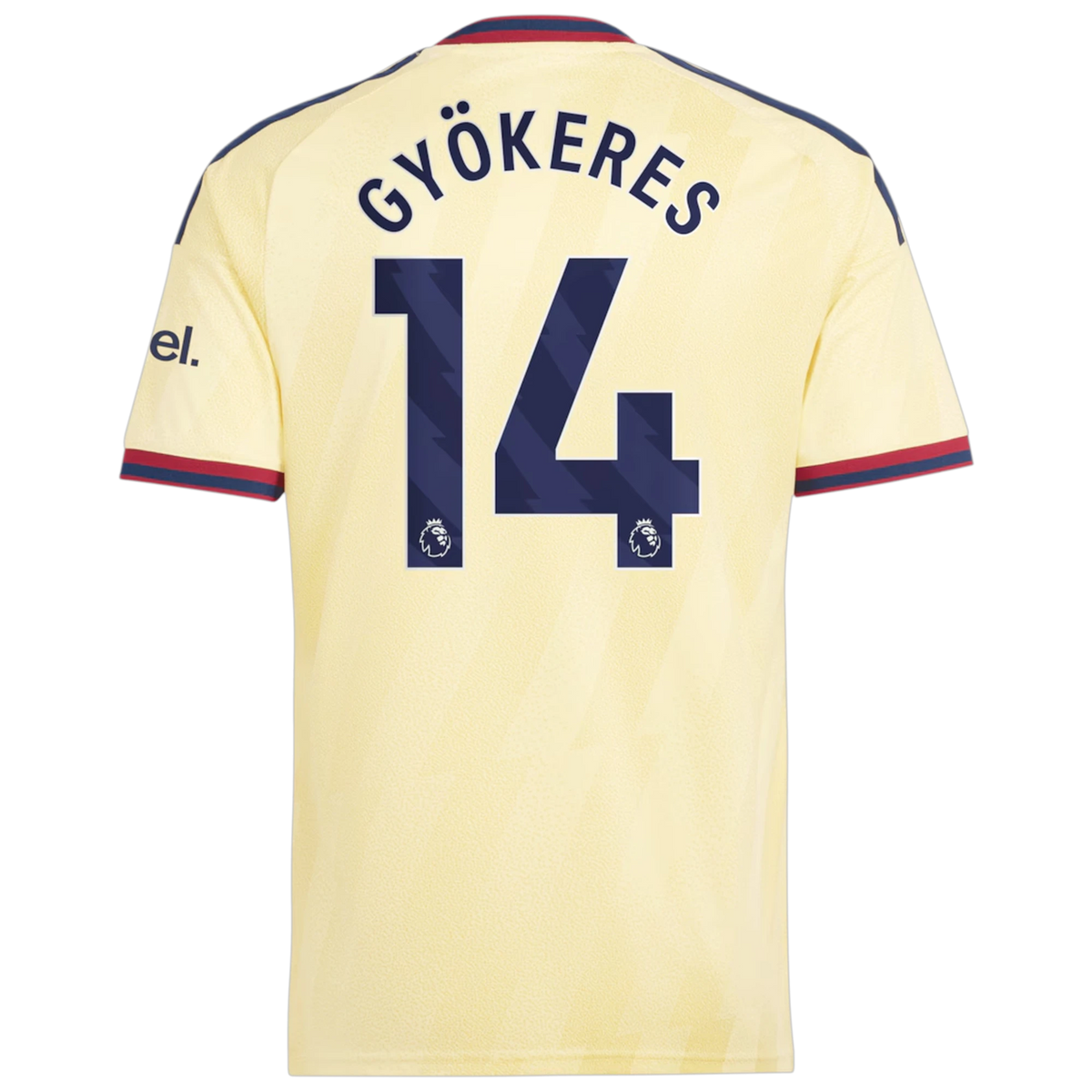 Back view of men's Arsenal 2026-2027 third yellow replica football shirt with Viktor Gyökeres name and number 14 printing by Final Third Kit