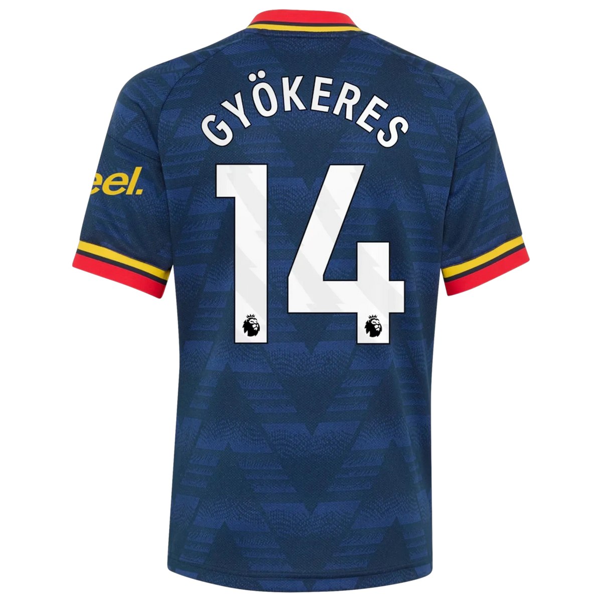 Back view of youth Arsenal 2026-2027 away navy football shirt with Viktor Gyökeres name and number printing by Final Third Kit