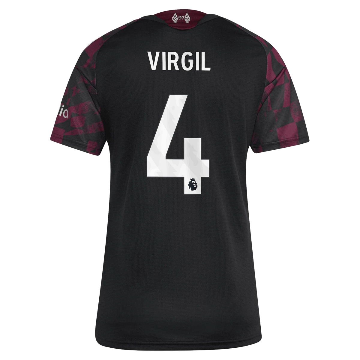 Back view of women's Liverpool 2026-2027 third black replica football shirt with Virgil van Dijk name and number 4 printing by Final Third Kit