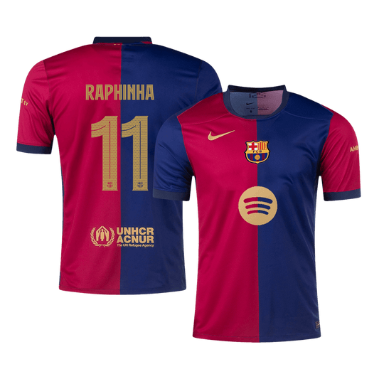 RAPHINHA #11 Barcelona Jersey Custom Soccer Jersey Home 2024/25 -UCL (Spotify Logo Without Text)