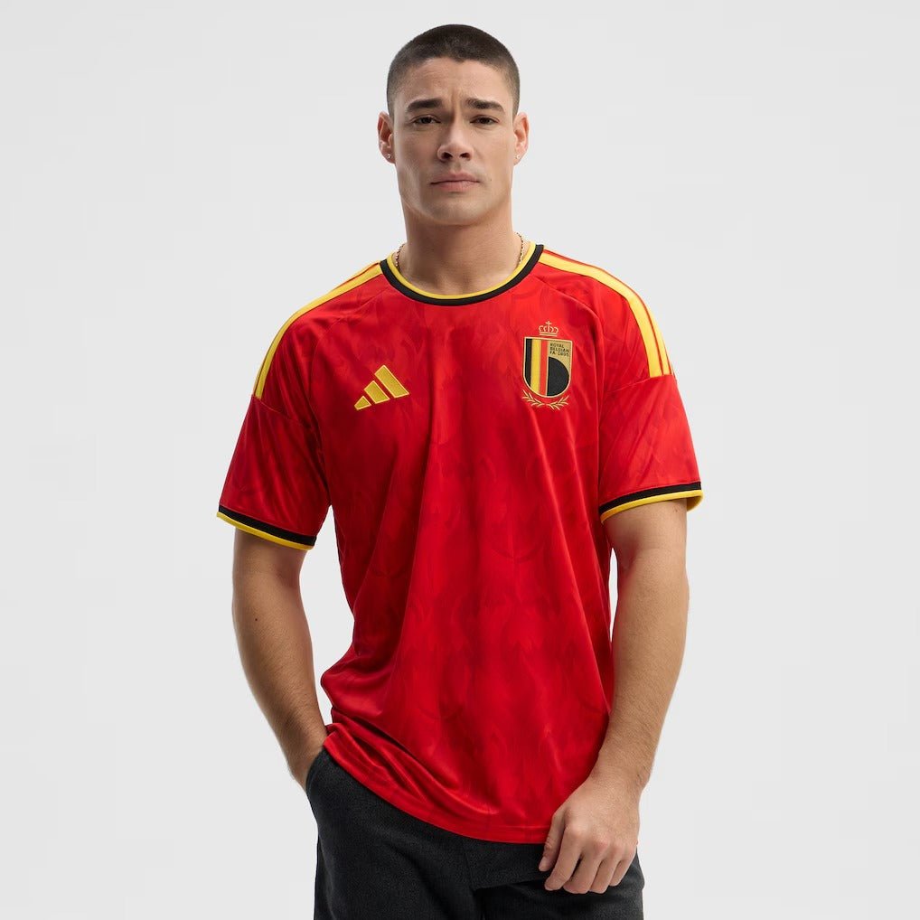 man wearing a Belgium 2026 World Cup Home Stadium Replica Jersey