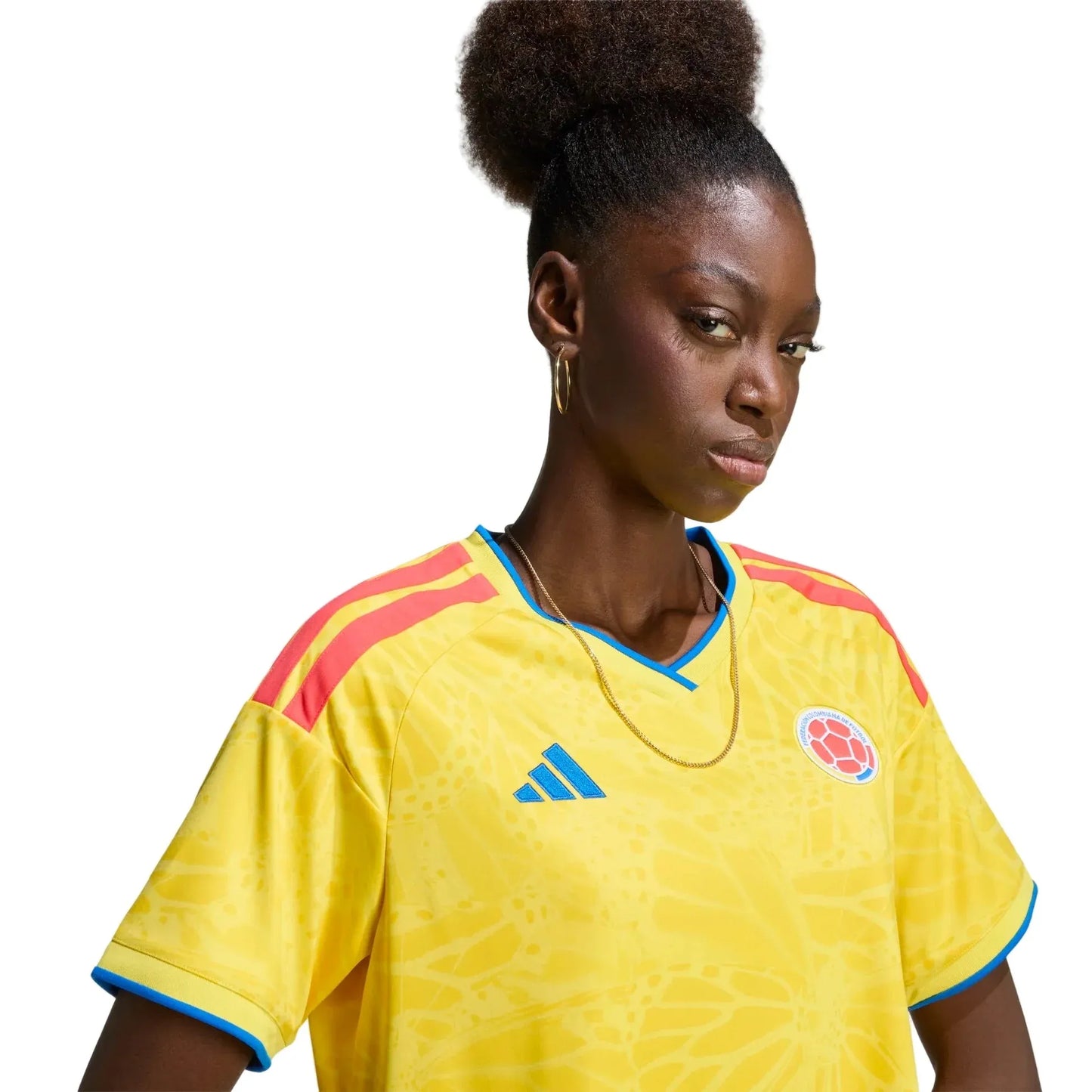 Model Wearing Colombia 2026 Home Stadium Jersey