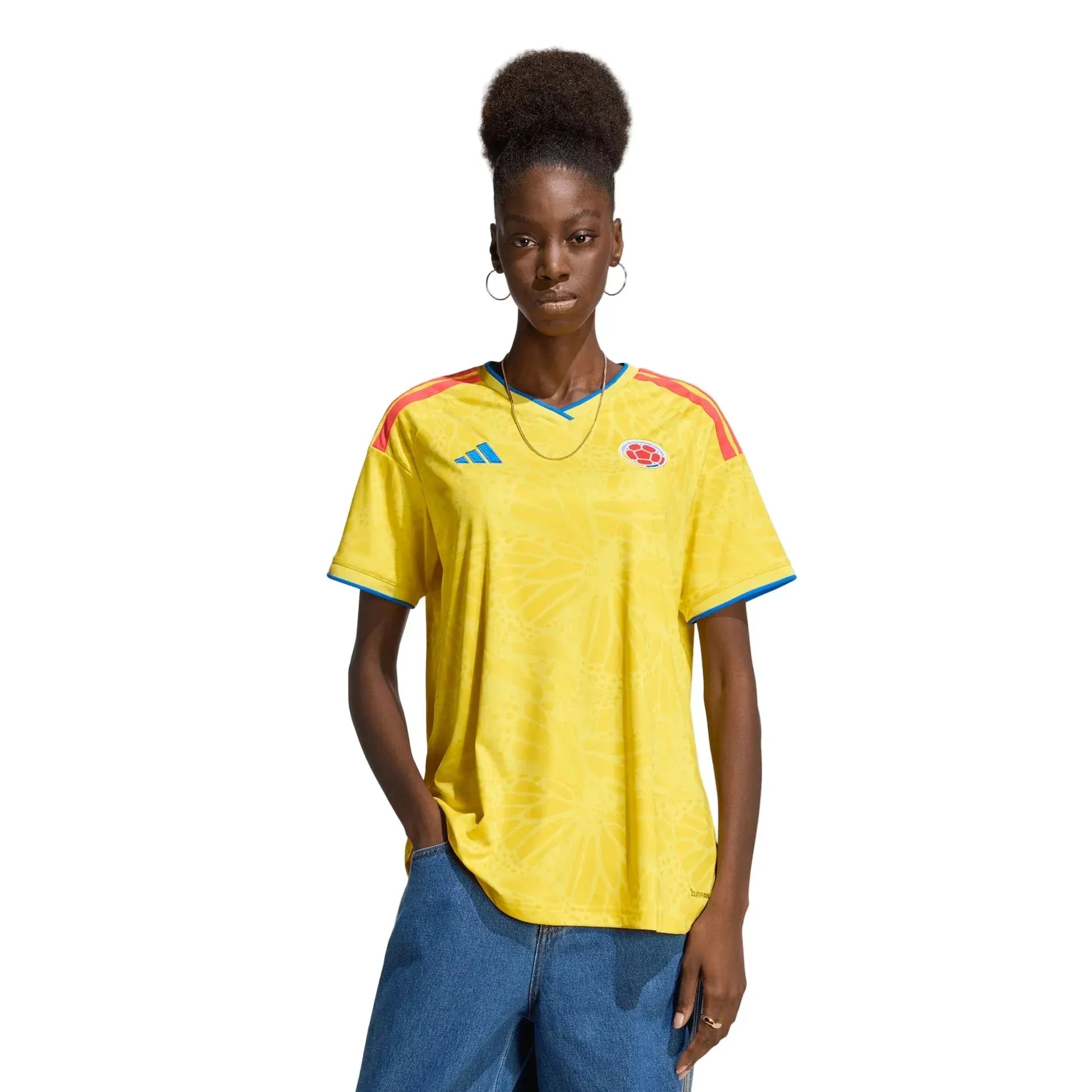 Model Wearing Colombia 2026 Home Stadium Jersey
