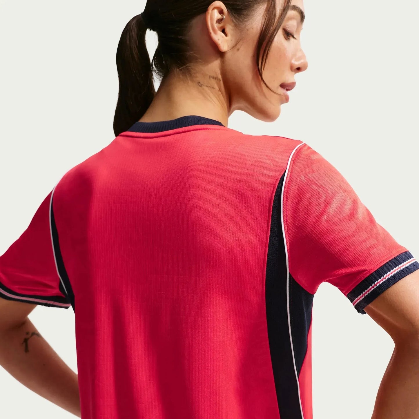model wearing an 2026 England Women's Stadium Away Soccer Jersey back view