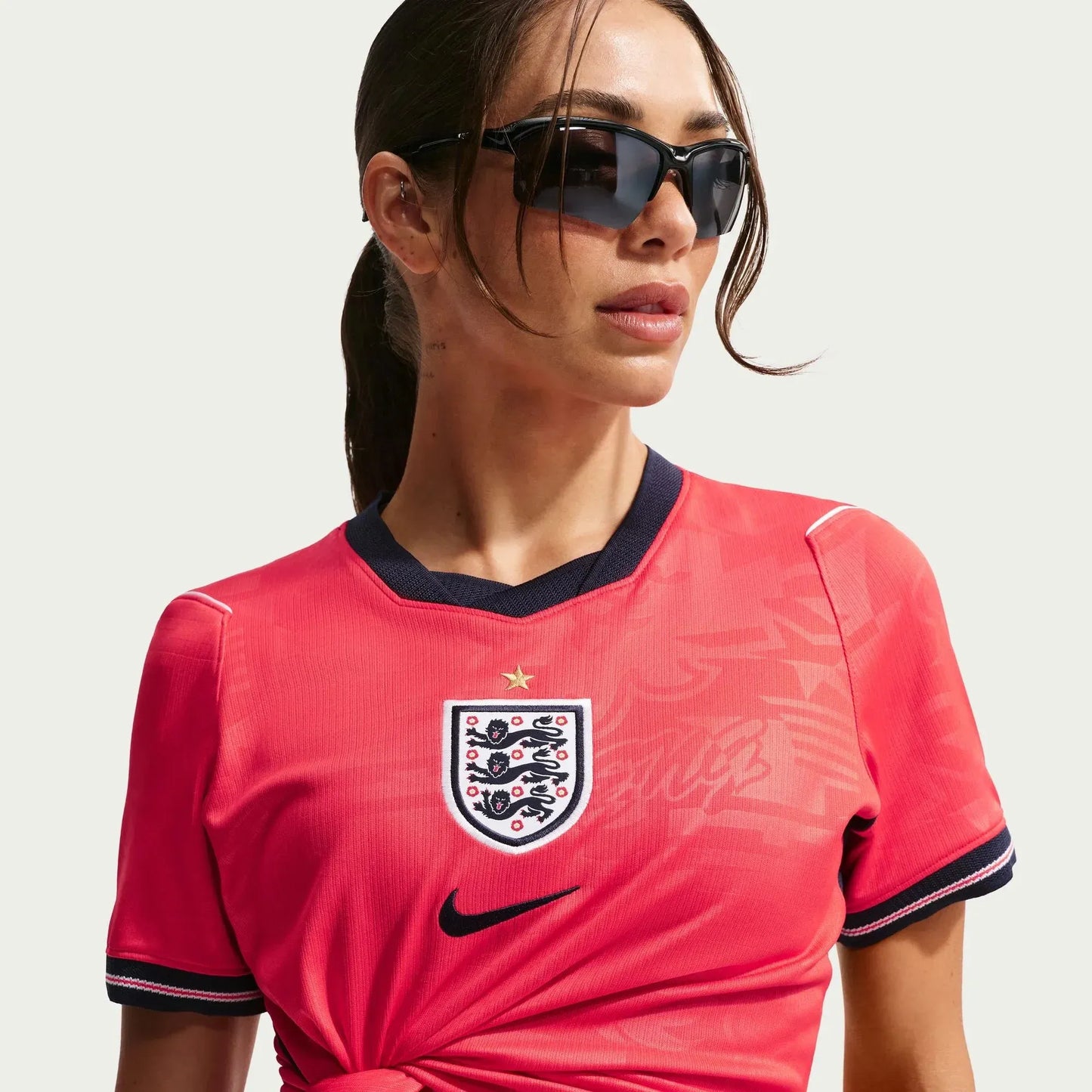 model wearing an 2026 England Women's Stadium Away Soccer Jersey