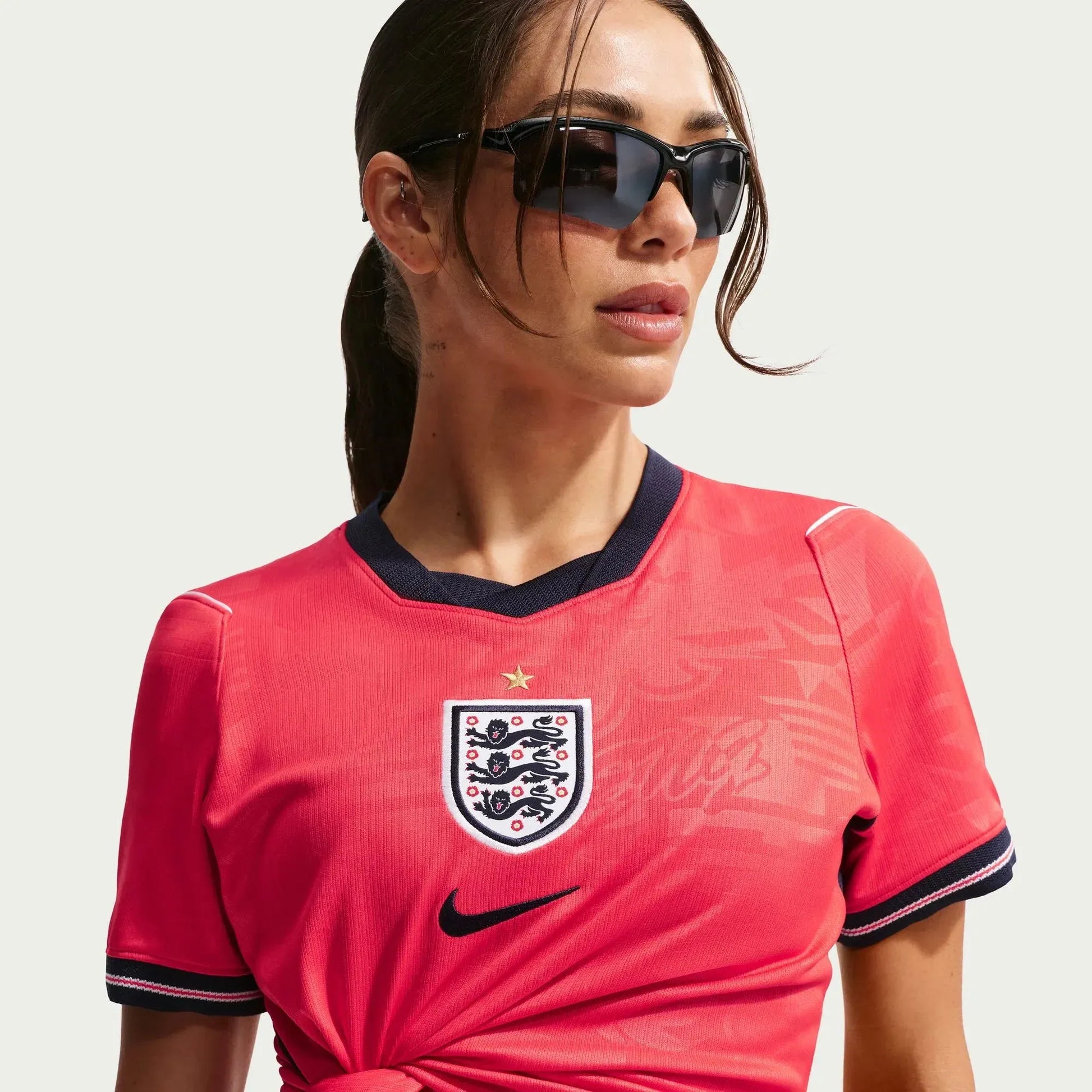 model wearing an 2026 England Women's Stadium Away Soccer Jersey