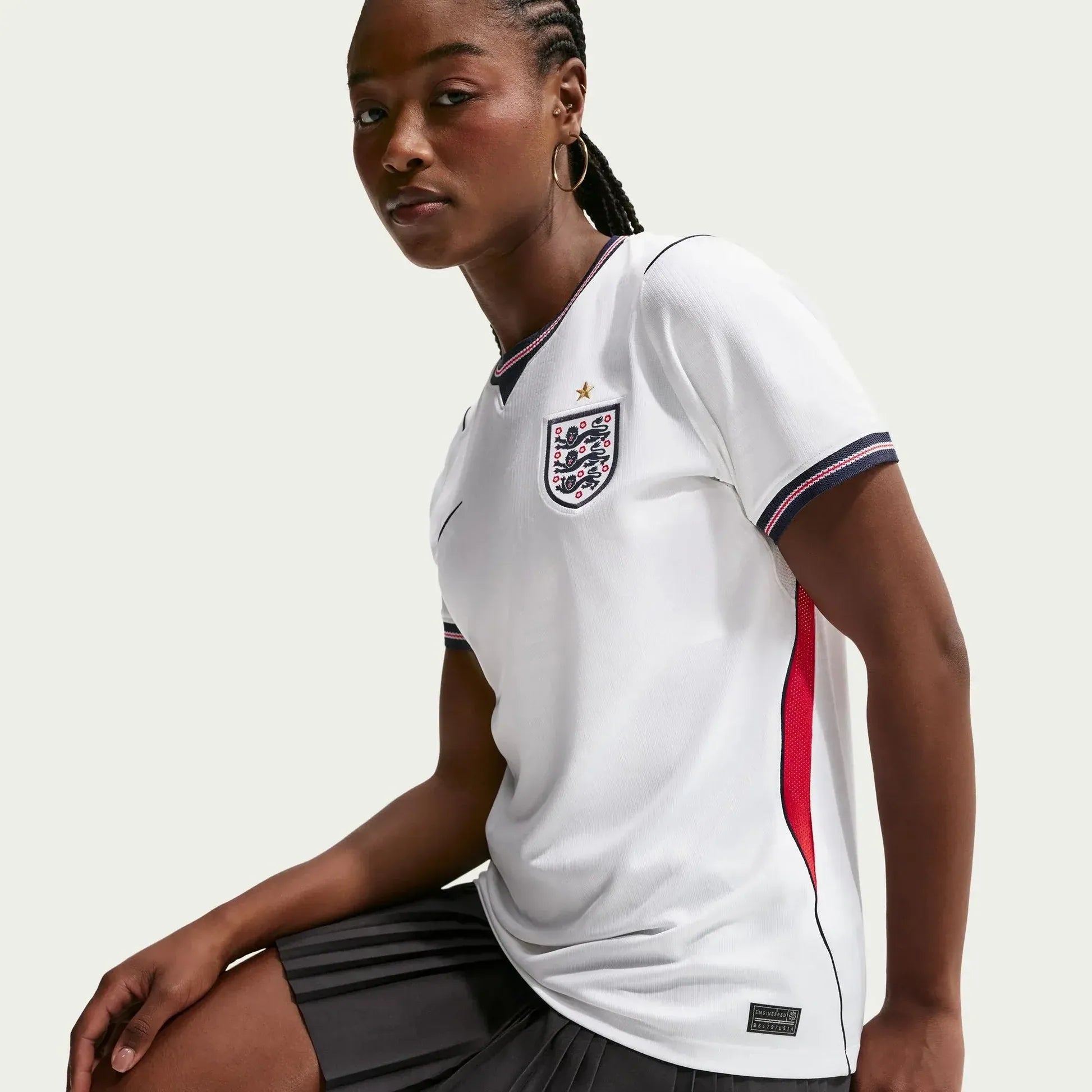 model wearing an 2026 England Women's Stadium Home Soccer Jersey