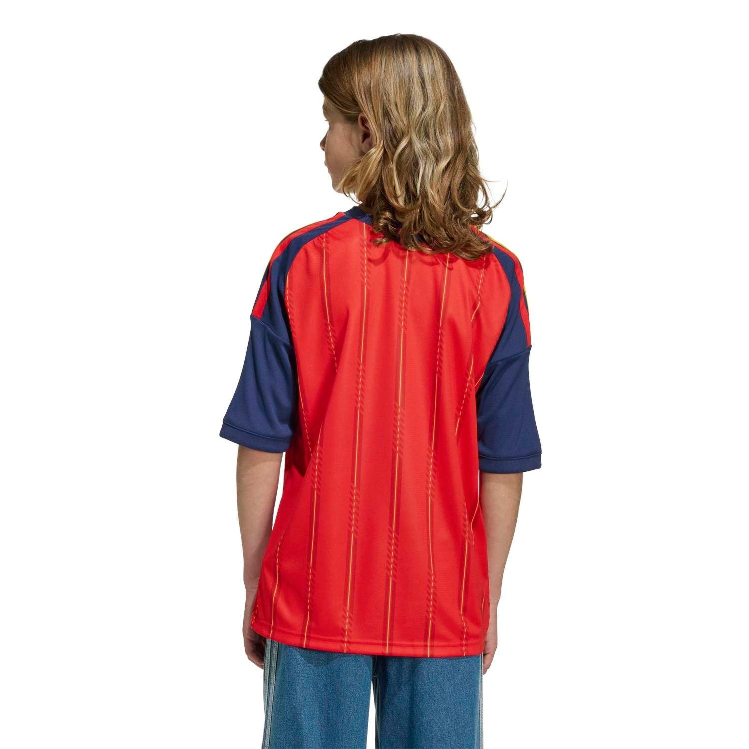 Boy Wearing a Spain 2026 World Cup Home Kids Stadium Replica Jersey back view