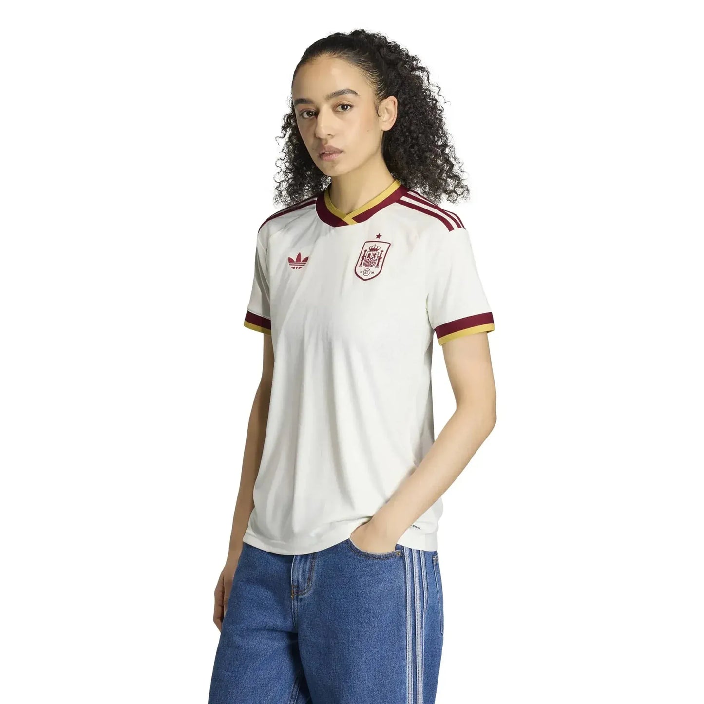 Women wearing a Spain 2026 World Cup Away Stadium Replica Jersey
