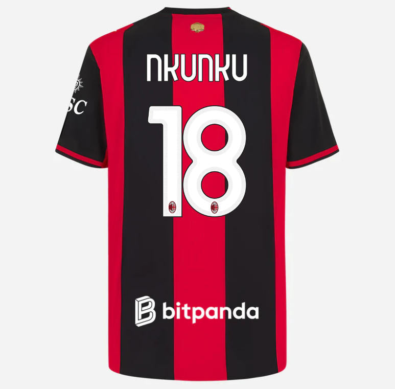 back view of AC Milan 2026/27 home stadium jersey with NKUNKU #18 custom print