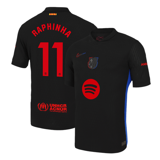 Authentic RAPHINHA #11 Barcelona Soccer Jersey Away Shirt 2024/25 Spotify Logo Without Text