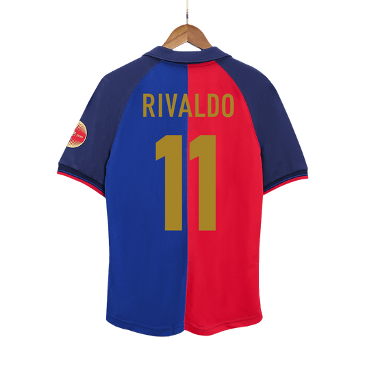 Retro Jersey RIVALDO #11 Barcelona Retro Jersey Home Soccer Shirt 1999/00 100th Anniversary