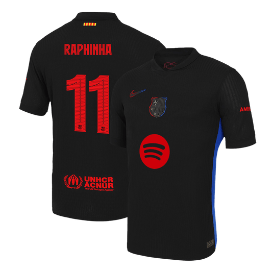 Authentic RAPHINHA #11 Barcelona Soccer Jersey Away Shirt 2024/25 - UCL (Spotify Logo Without Text)